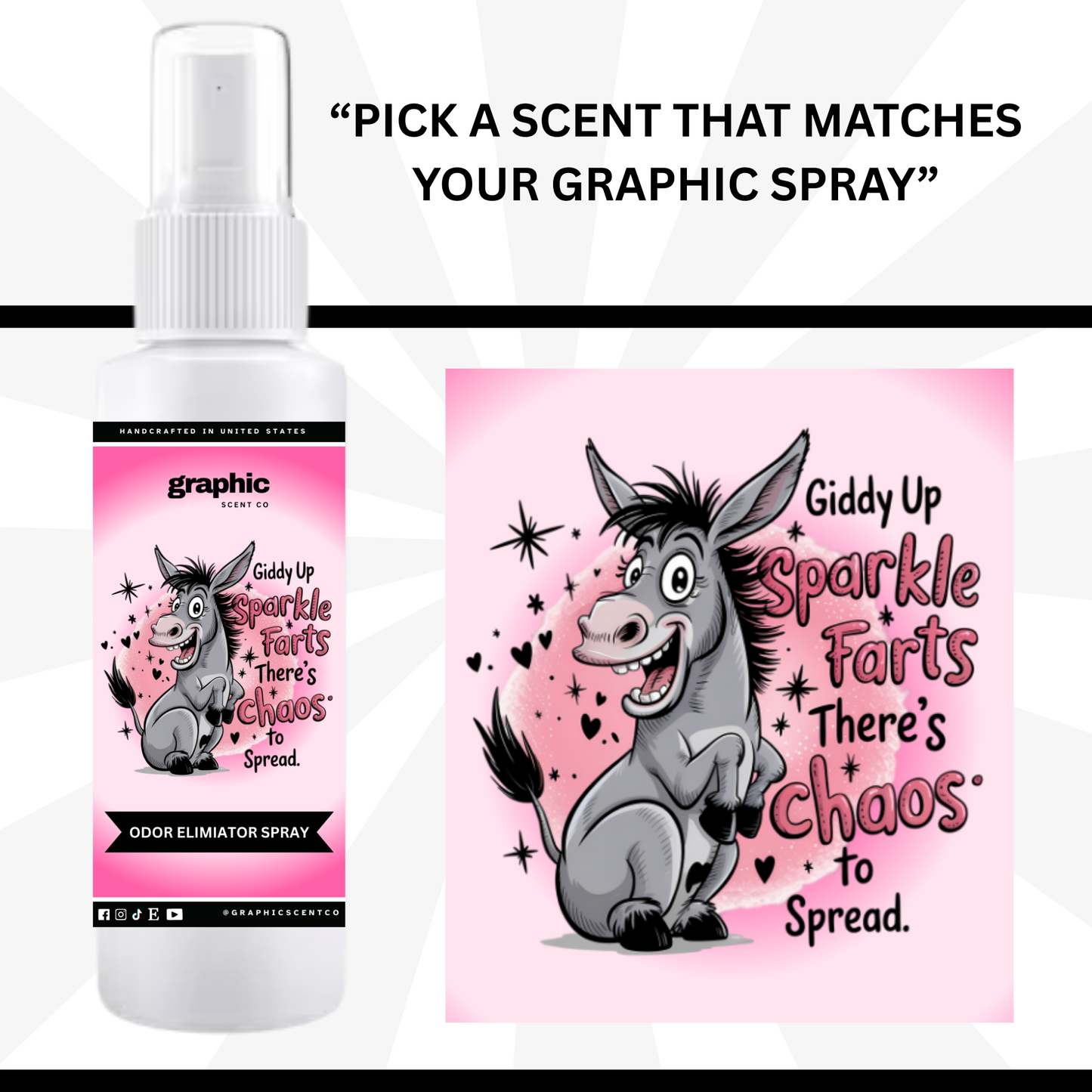 Cute Jazzy Donkey Odor Eliminator Spray | Room + Linen Spray | Bathroom Spray | Car Freshener